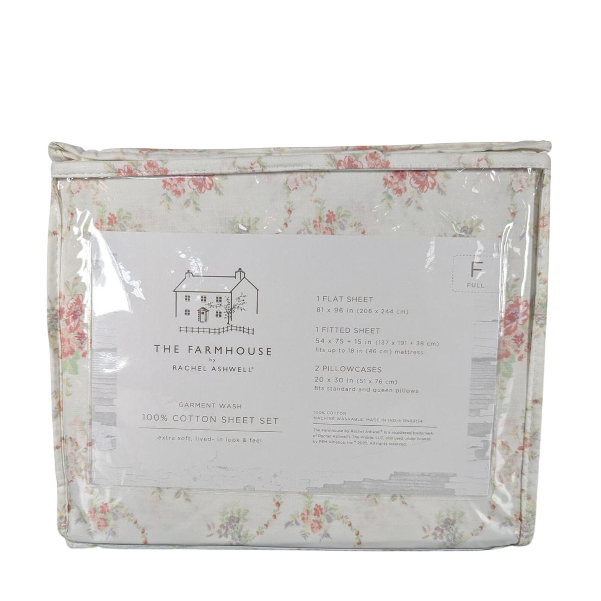 The Farmhouse Rachel Ashwell 100% Cotton Floral FULL Sheets NEW