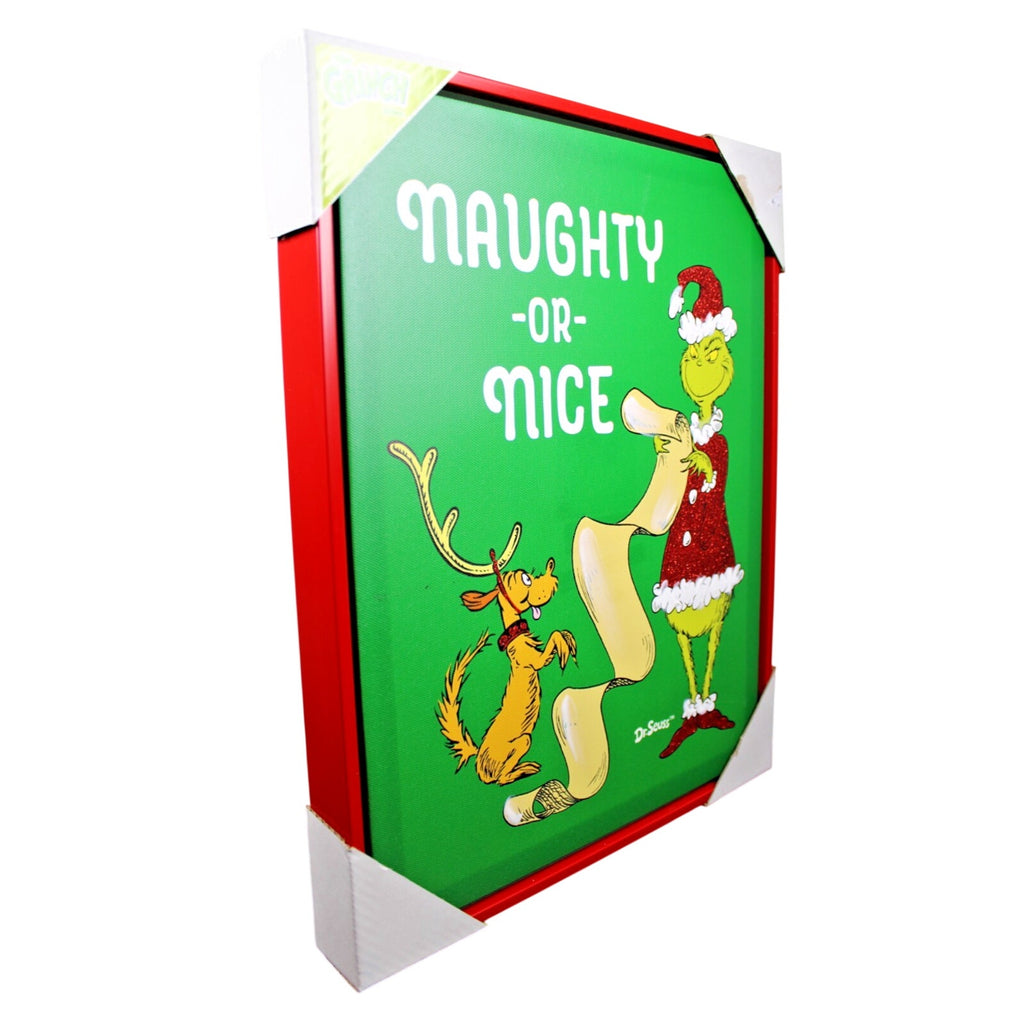 Grinch and Max Naughty -or- Nice Canvas Wood Framed Picture Art Wall Decor