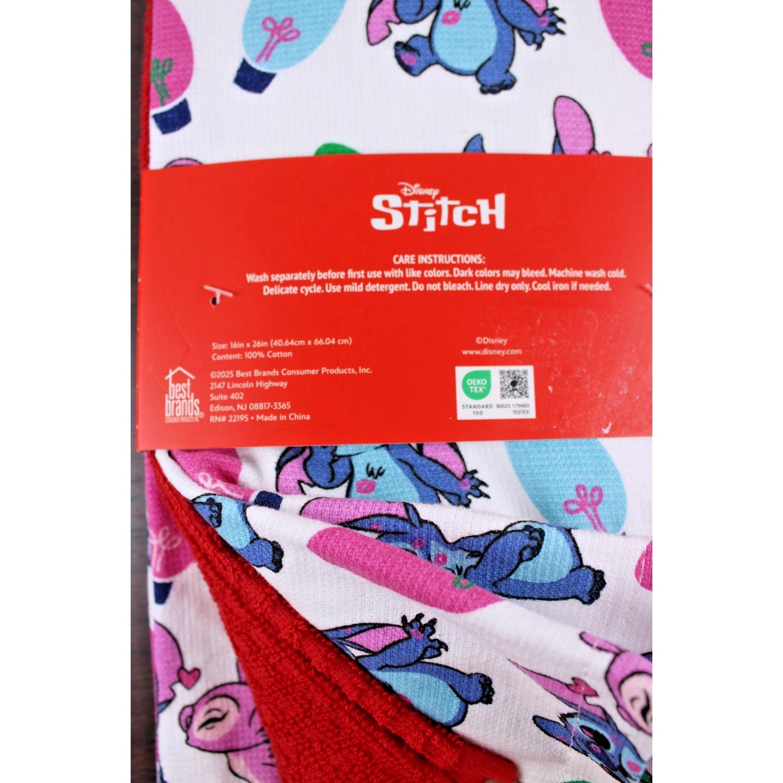 Disney Angel & Stitch Christmas Light Bulbs Holiday 3 Pack Kitchen Towels 16x26