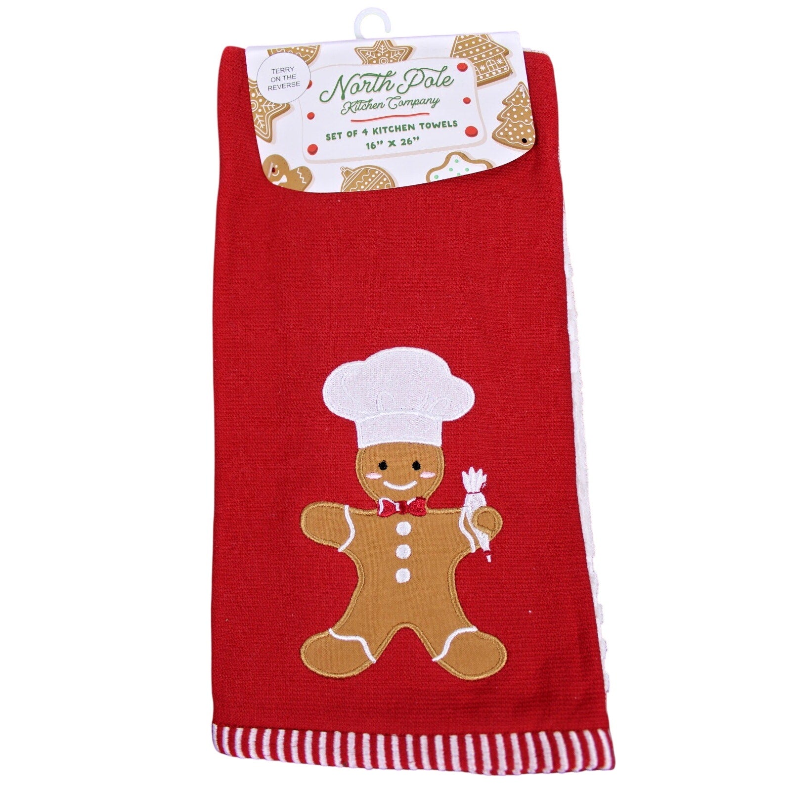 Gingerbread Cookie Man, 4-pc cotton Kitchen Towels 16" x 26" Christmas Holiday