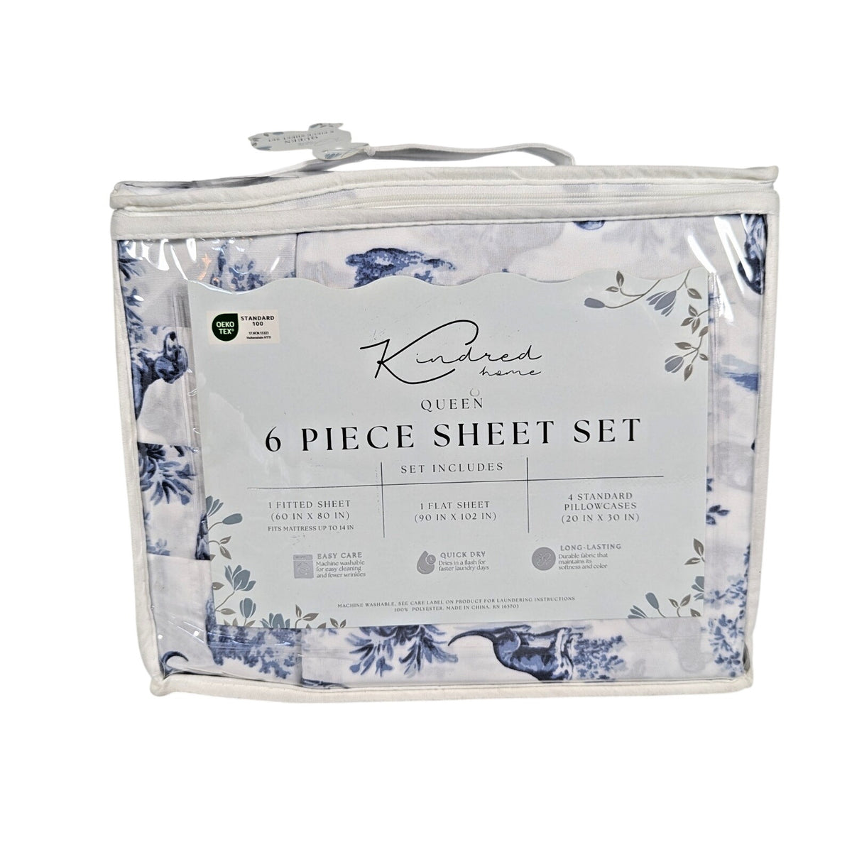 KINDRED HOME 6 pc Dogs, Floral design Queen Sheet Set 2 EX Pillowcases