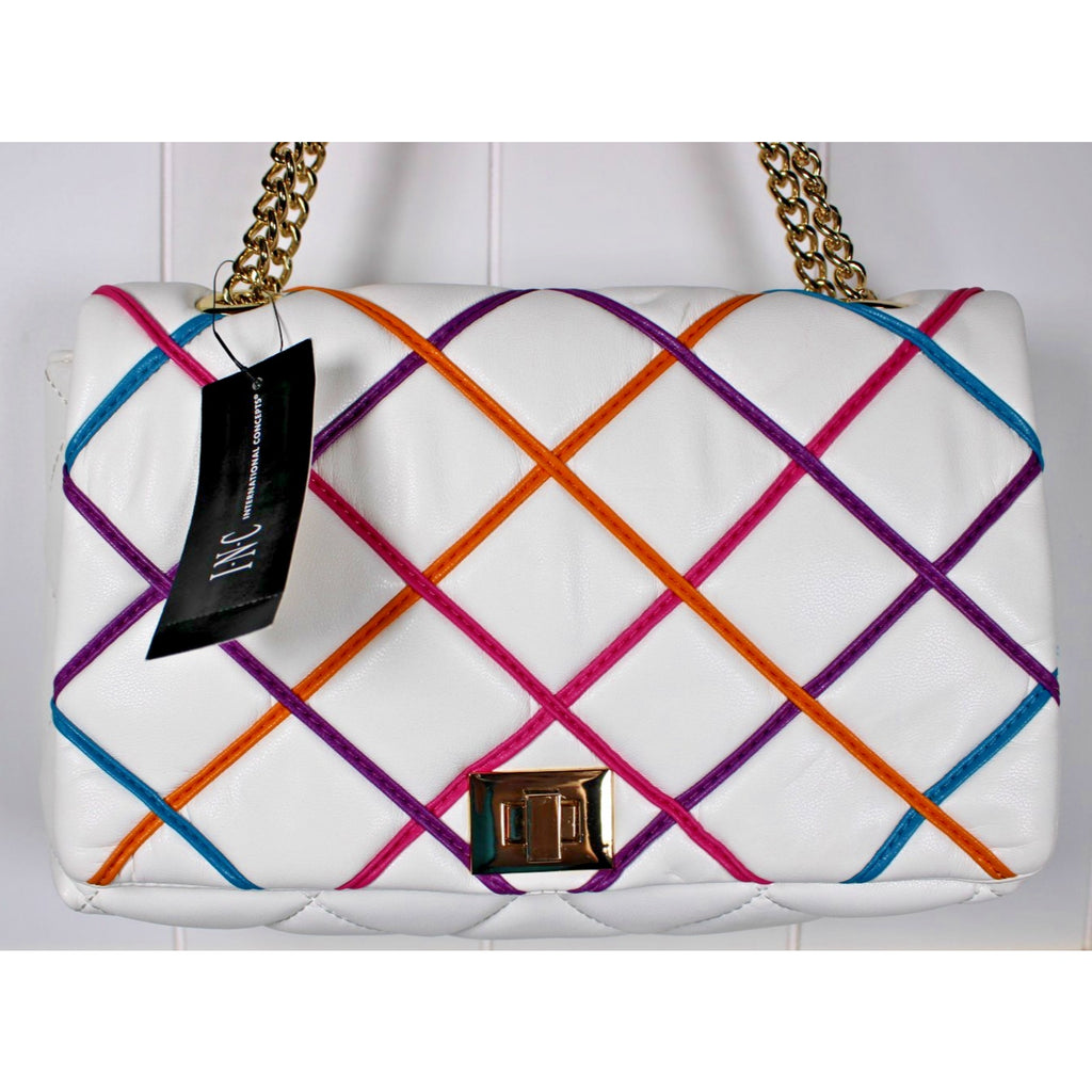I.N.C. AJAE Flap Crossbody Soft Quilted Vanilla Multi w/ Dual Use Handle