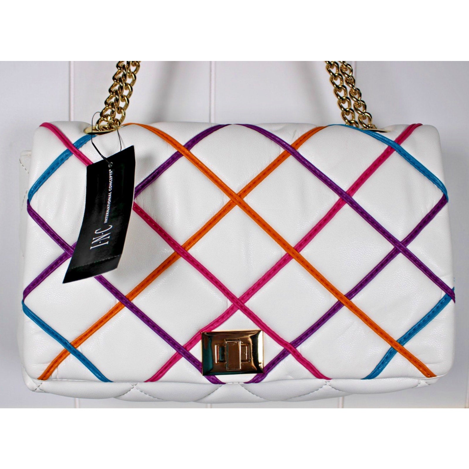 I.N.C. AJAE Flap Crossbody Soft Quilted Vanilla Multi w/ Dual Use Handle
