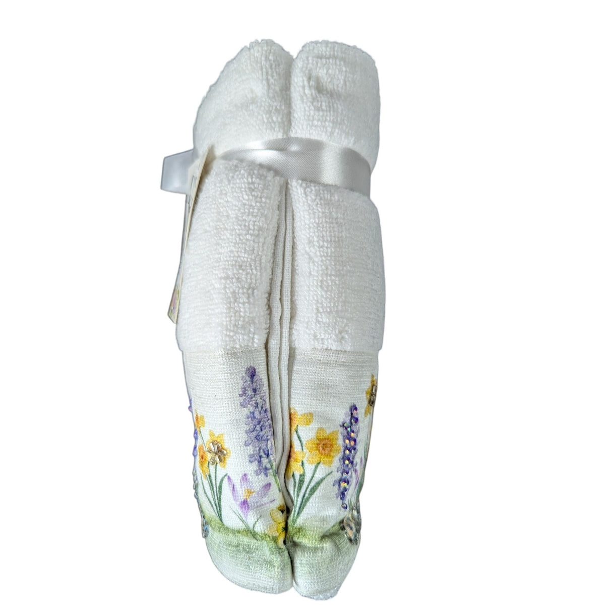 Easter Blessing Beaded Chick Floral Hand Towels Set of 2, 16x28" 100% Cotton