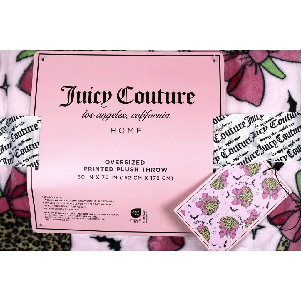 Juicy Couture Leopard Pumpkin Pink Bow Bat Halloween Plush Throw Blanket 60”x70"