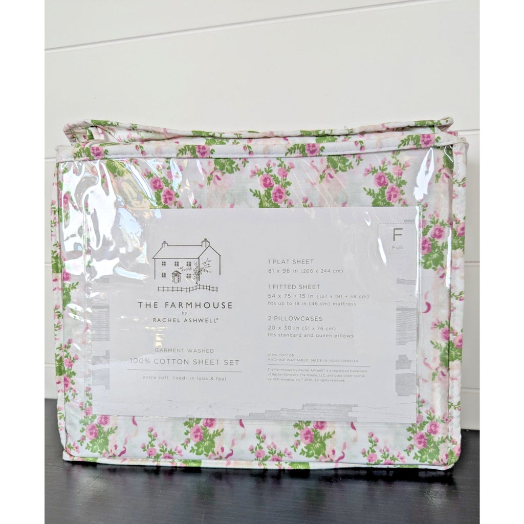 The Farmhouse Rachel Ashwell 100% Cotton Roses Floral FULL Sheets NEW