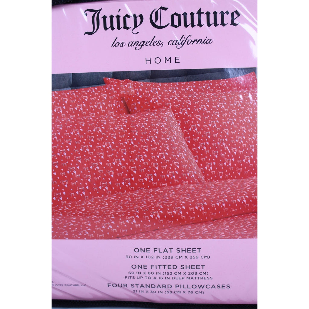 Juicy Couture Queen 6psc Bed Sheet Red, Juicy Logo, Hearts