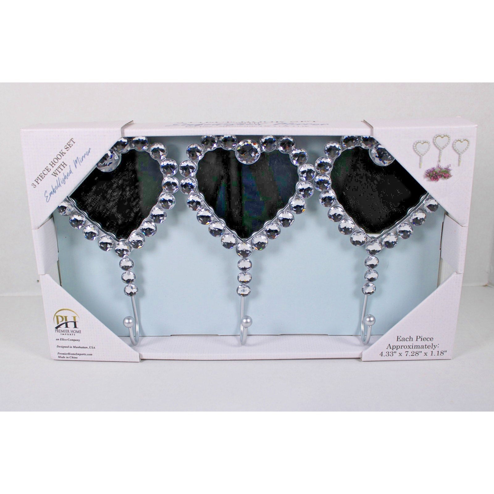 Heart-Shaped Mirror Wall Hooks, Embellished with shinny jewels