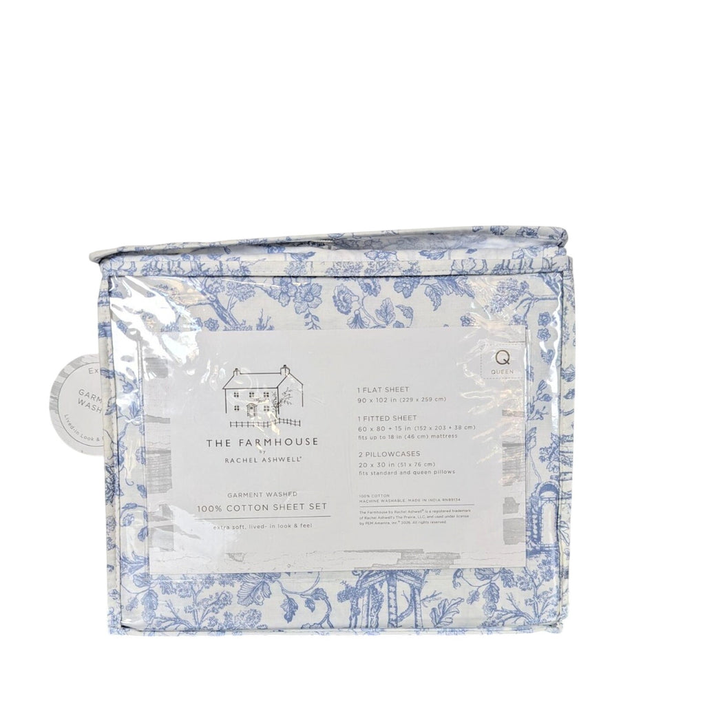 The Farmhouse Rachel Ashwell Blue Floral Queen Sheet Set