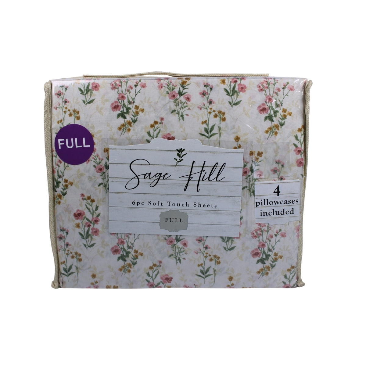 Sage Hill Full Light Tan Sheet Set 6 Piece Soft Touch Floral Print
