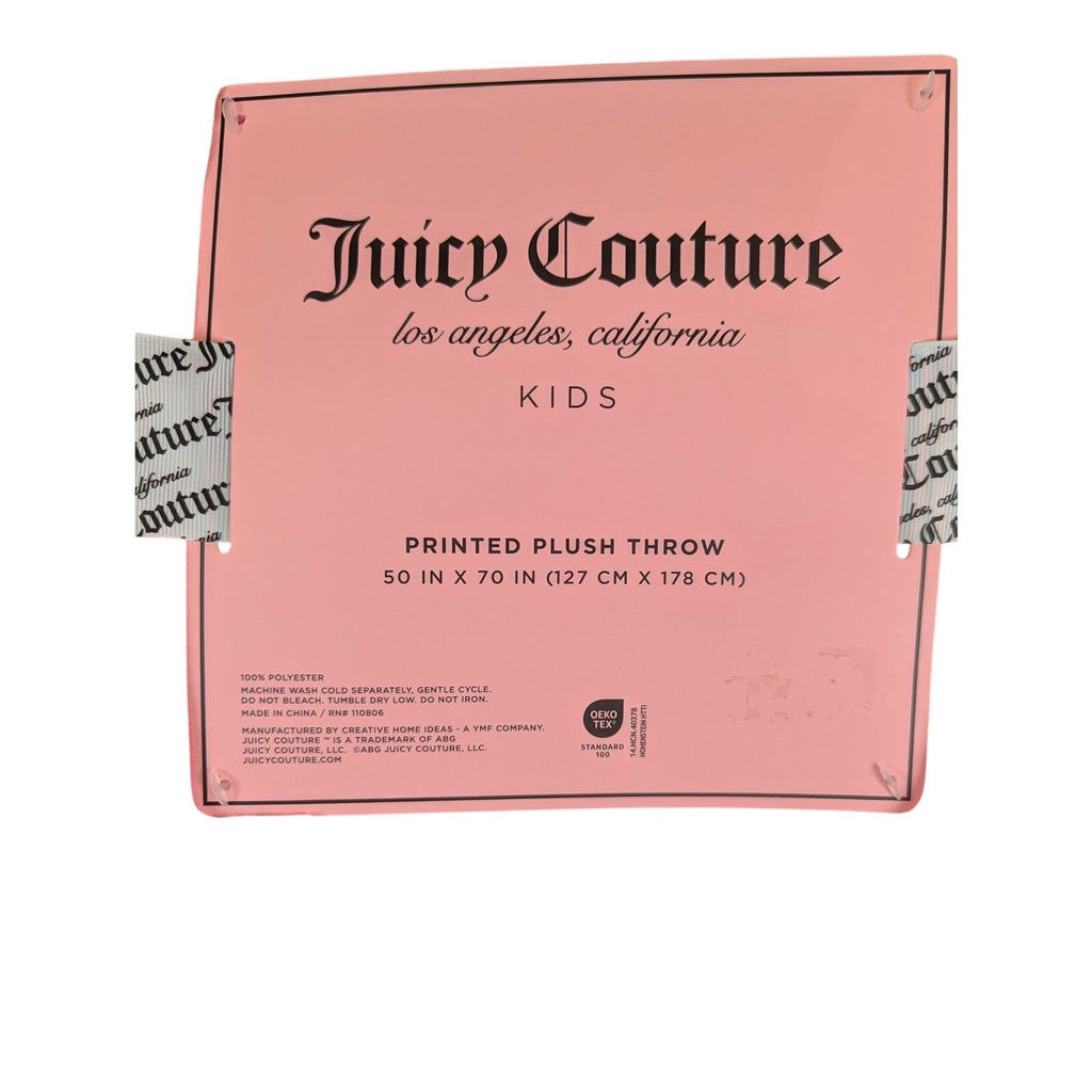 Juicy Couture Kids Plush Throw, 50x70, Bows, JC Logo, Pink, Soft