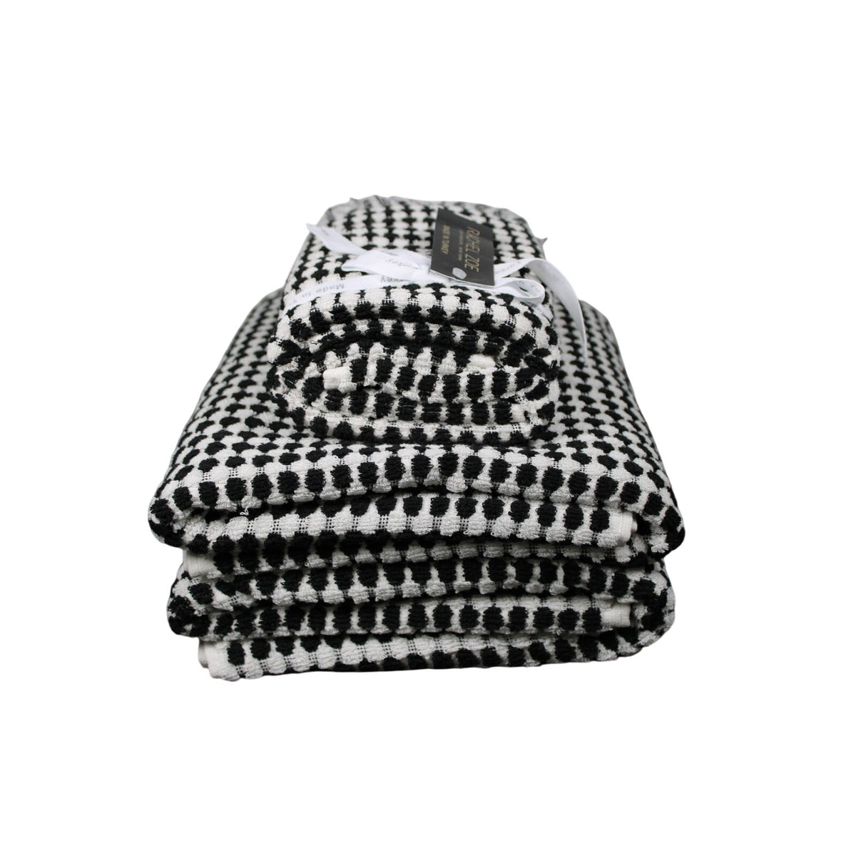 RACHEL ZOE 4pc Bath Towel Set Black White Polka Dot Bath, Hand - Turkish Towels  NEW