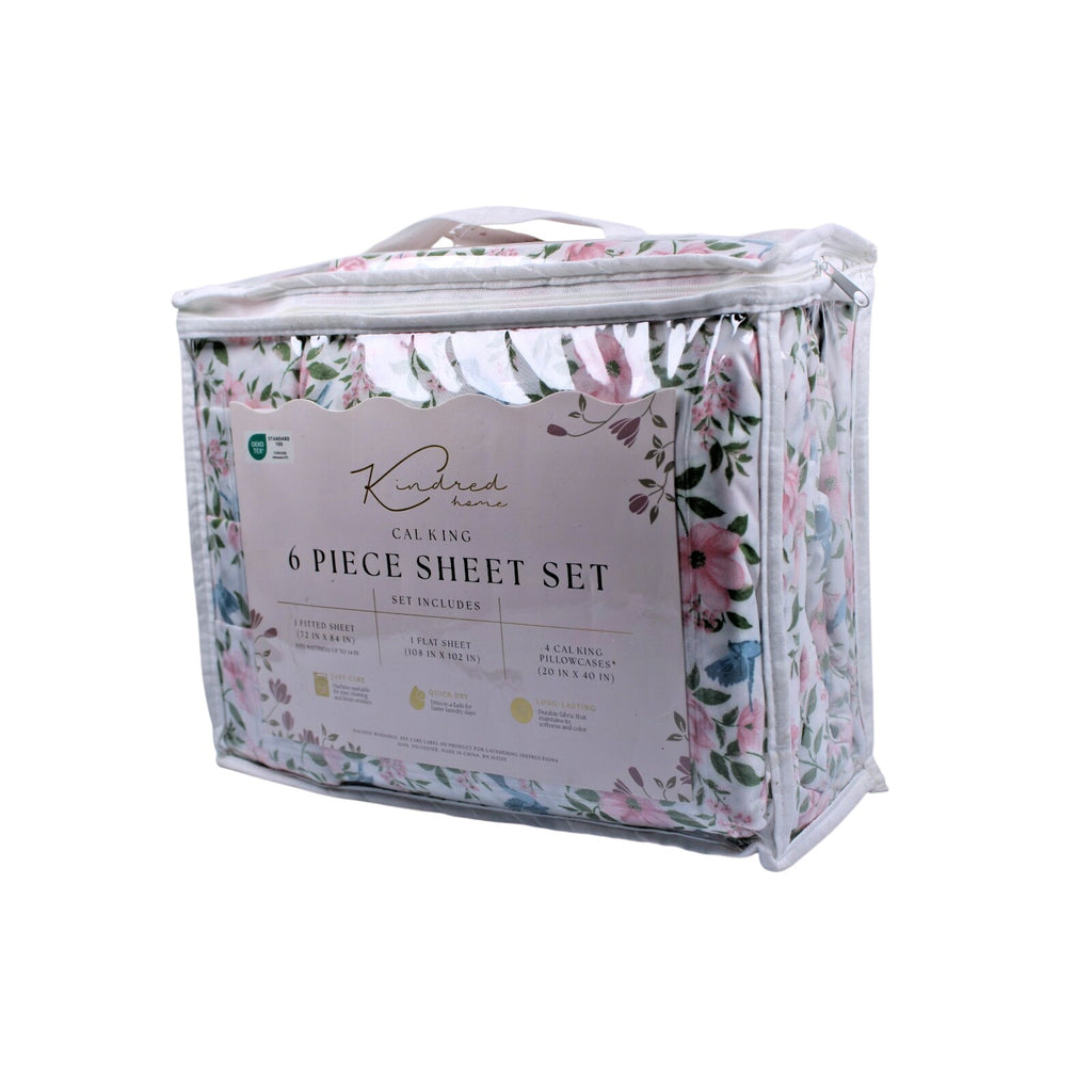 KINDRED HOME 6 pc Floral design Cal King Sheet Set 2 EX Pillowcases
