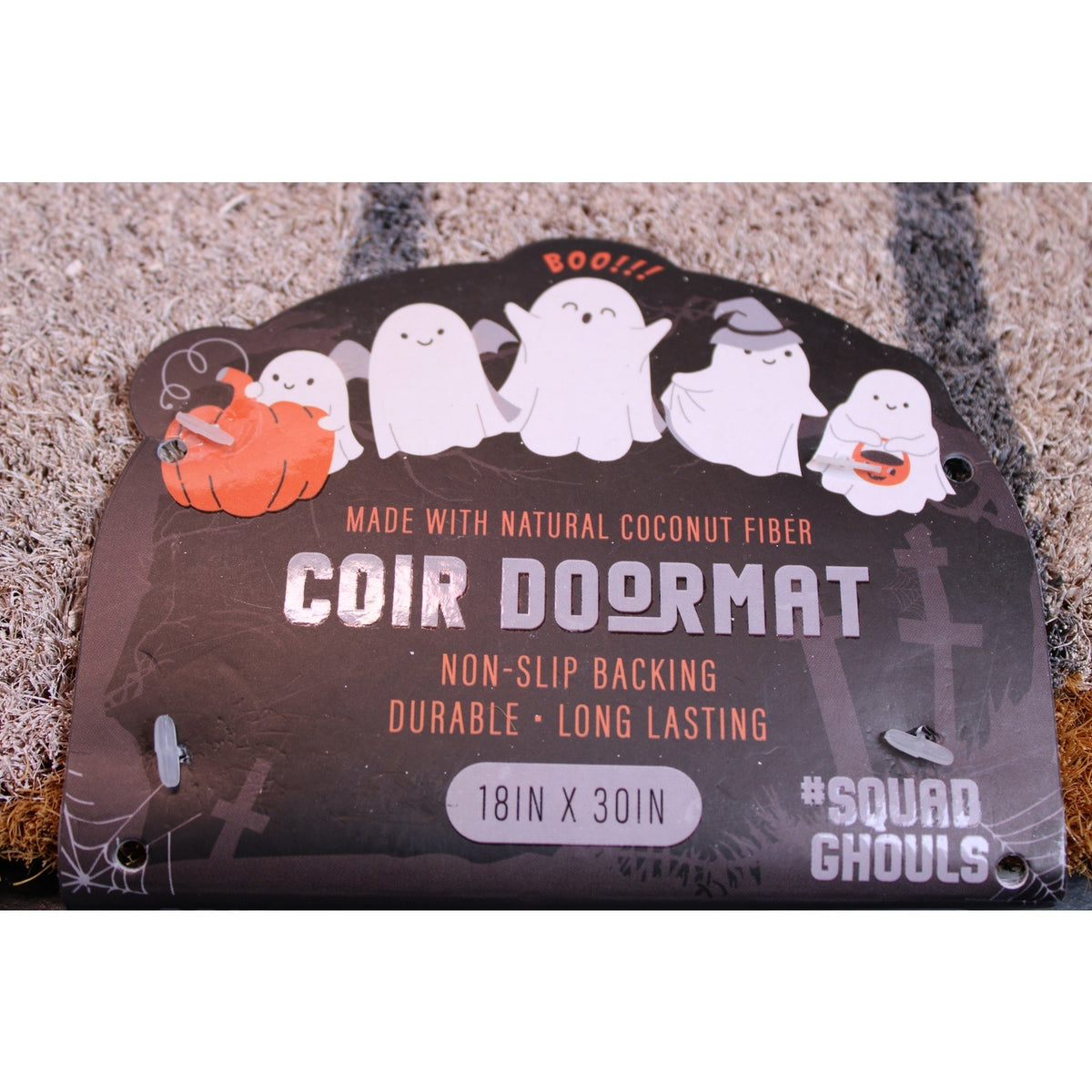 BOO Halloween Spooky Ghost, Pumpkin, Webs, Coir Doormat 18x30in Non-Slip - NEW