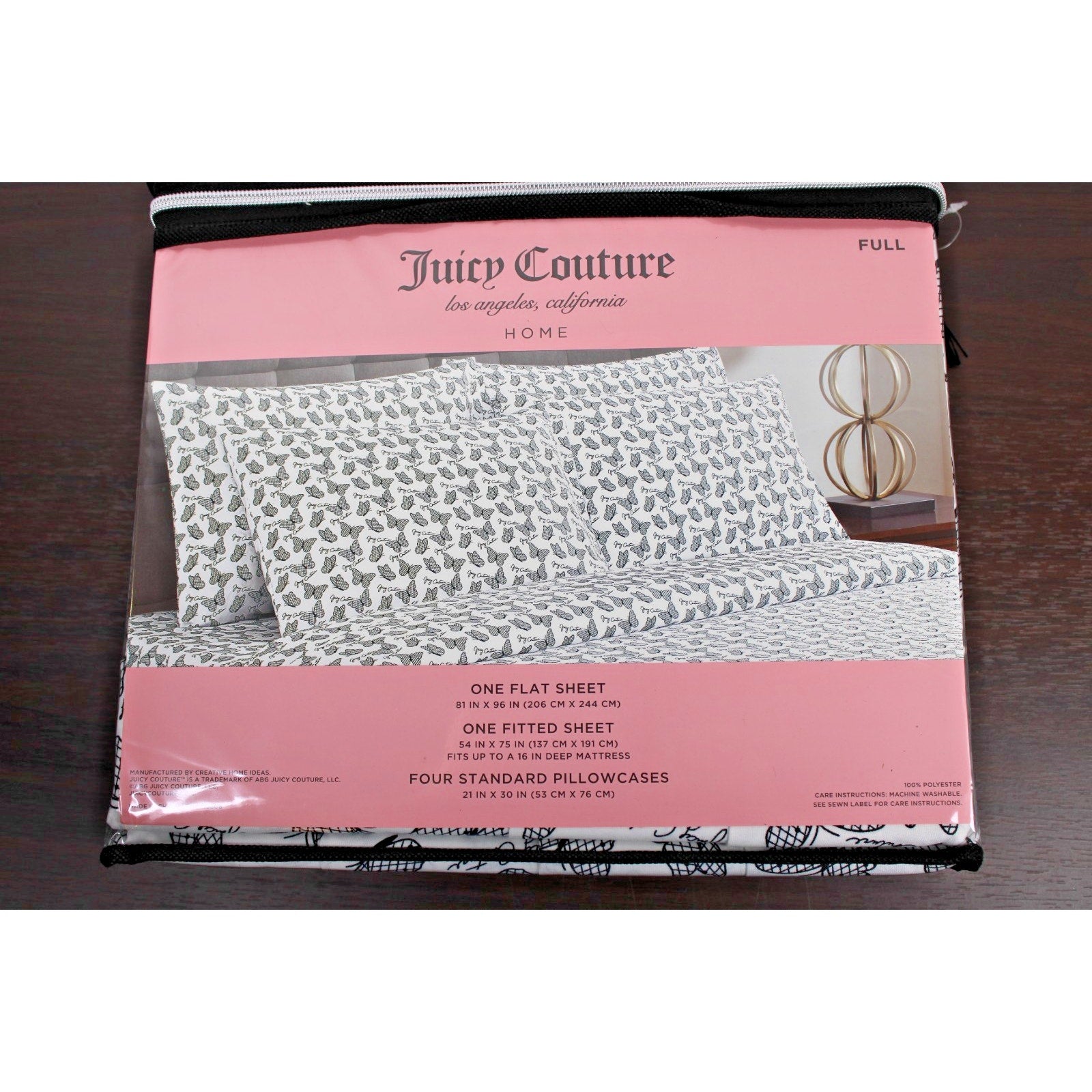 Juicy Couture FULL 6 pc Bed Sheet Set Black and White Checkered Butterflies