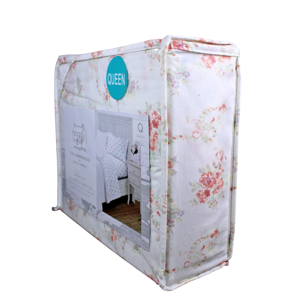 The Farmhouse Rachel Ashwell 100% Cotton Coral & Mint Floral QUEEN Sheets NEW
