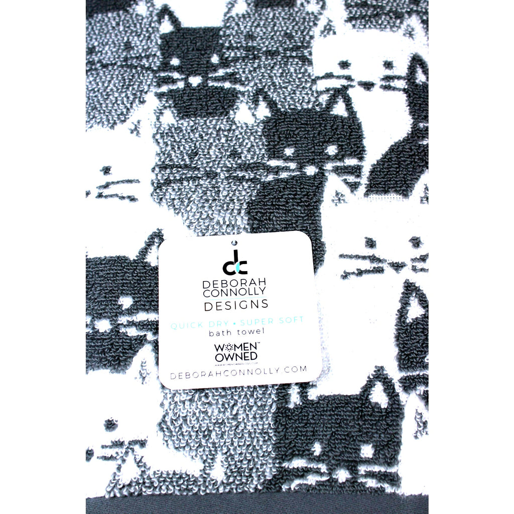 Deborah Connolly Cats Bath Towel Set 4pc Towel Bath Set White Black Grey, SOFT