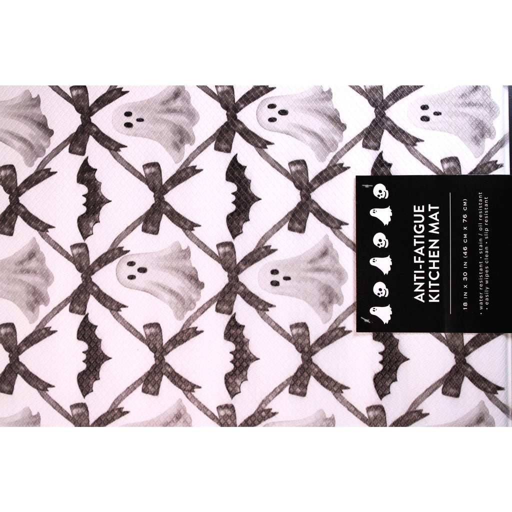 Halloween Kitchen Mat Spooky Ghost Decor with Bows Anti Fatigue 18x30 - NEW