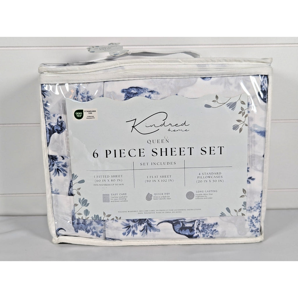 KINDRED HOME 6 pc Dogs, Floral design Queen Sheet Set 2 EX Pillowcases