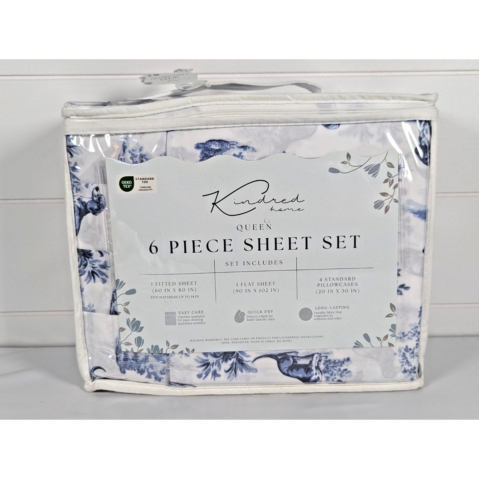 KINDRED HOME 6 pc Dogs, Floral design Queen Sheet Set 2 EX Pillowcases