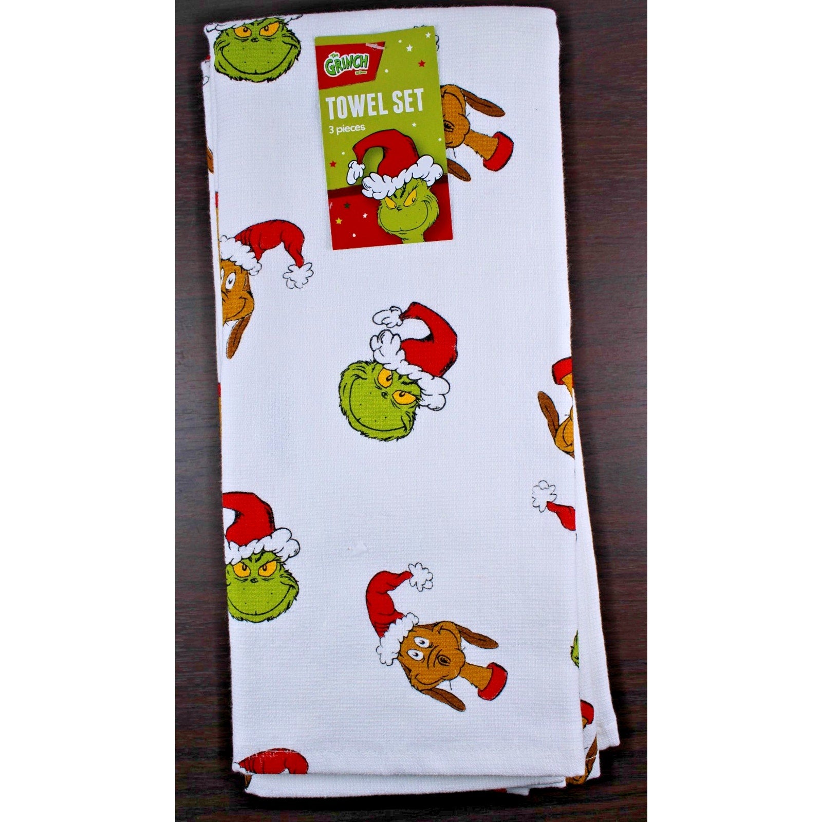 Set Of 3 Dr. Seuss The Grinch & His Dog Max Christmas Kitchen Cotton Towels