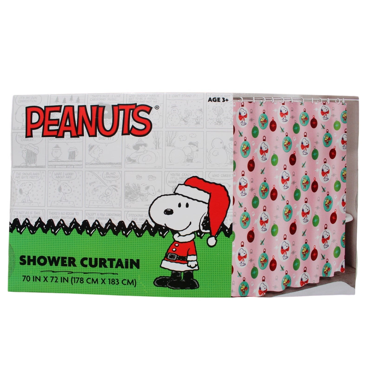 Peanuts Snoopy & Woodstock Christmas Ornaments Shower Curtain PINK 70x72 NEW