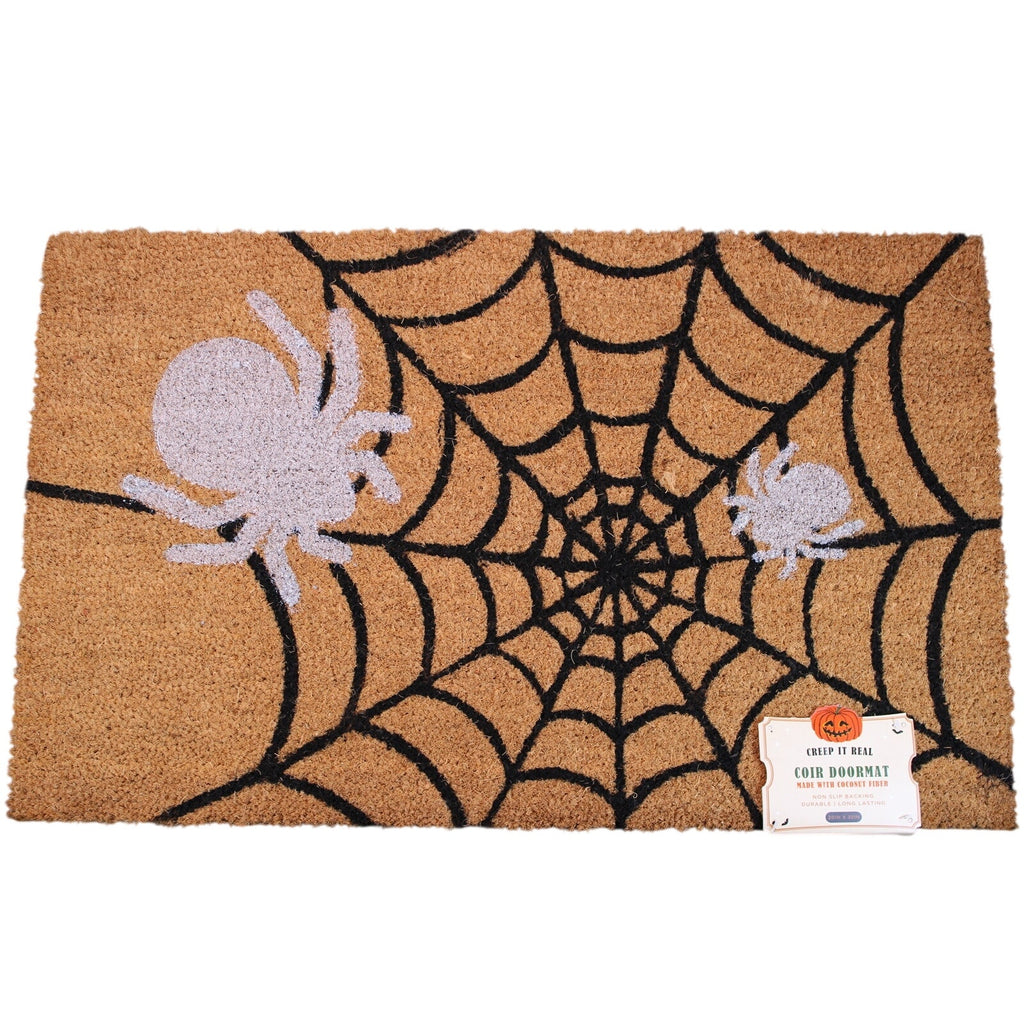 CREEP IT ALL - Spiders Coir Doormat Halloween Black Cobweb, 20x32, Non-slip