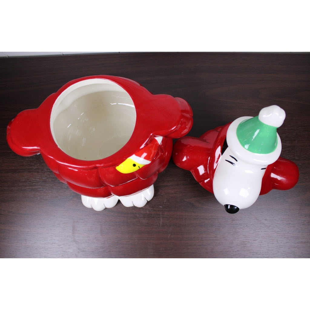 NEW Peanuts Snoopy Red Puffer Jacket Woodstock Cookie Jar Canister Christmas