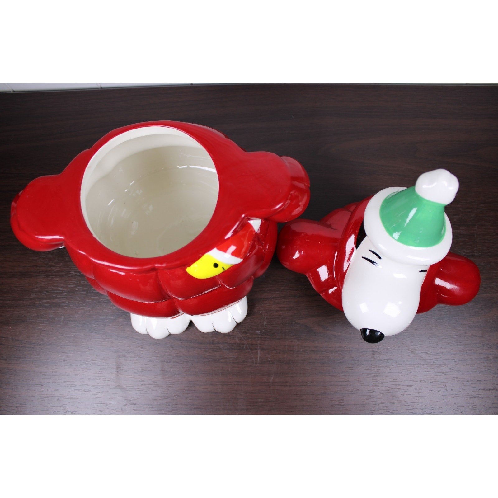 NEW Peanuts Snoopy Red Puffer Jacket Woodstock Cookie Jar Canister Christmas