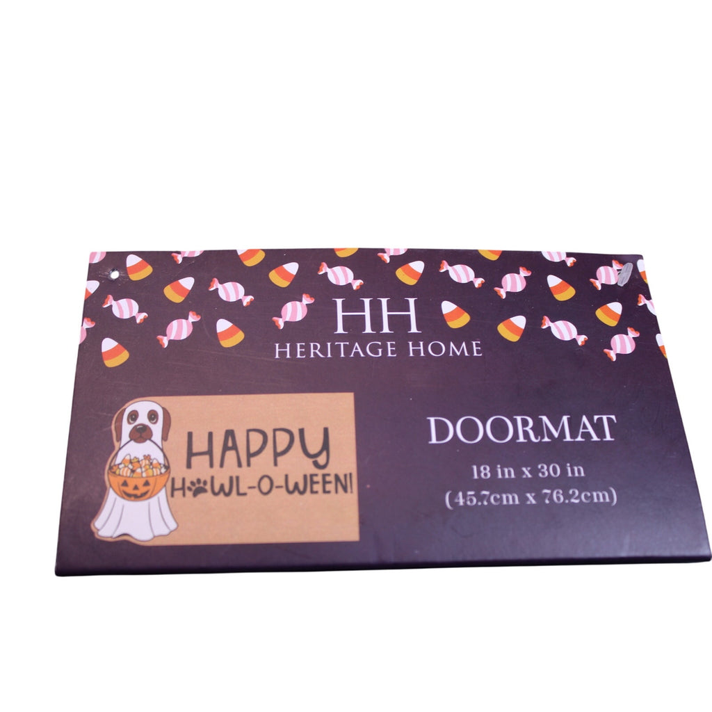 Heritage Home Dog Ghost Costume Happy Halloween Coir Doormat 18"x30" Non-Slip