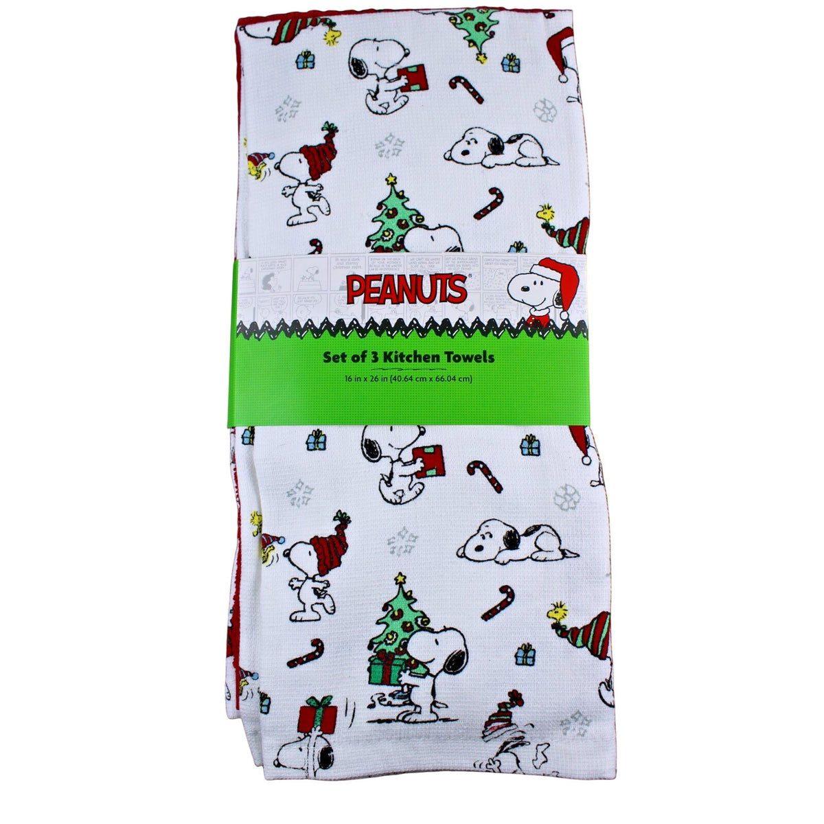 Peanuts Snoopy and Woodstock Set Of 3 Kitchen Towels Christmas Trees Candy Canes