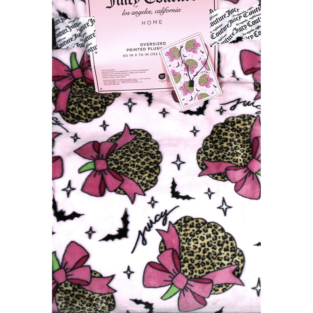Juicy Couture Leopard Pumpkin Pink Bow Bat Halloween Plush Throw Blanket 60”x70"
