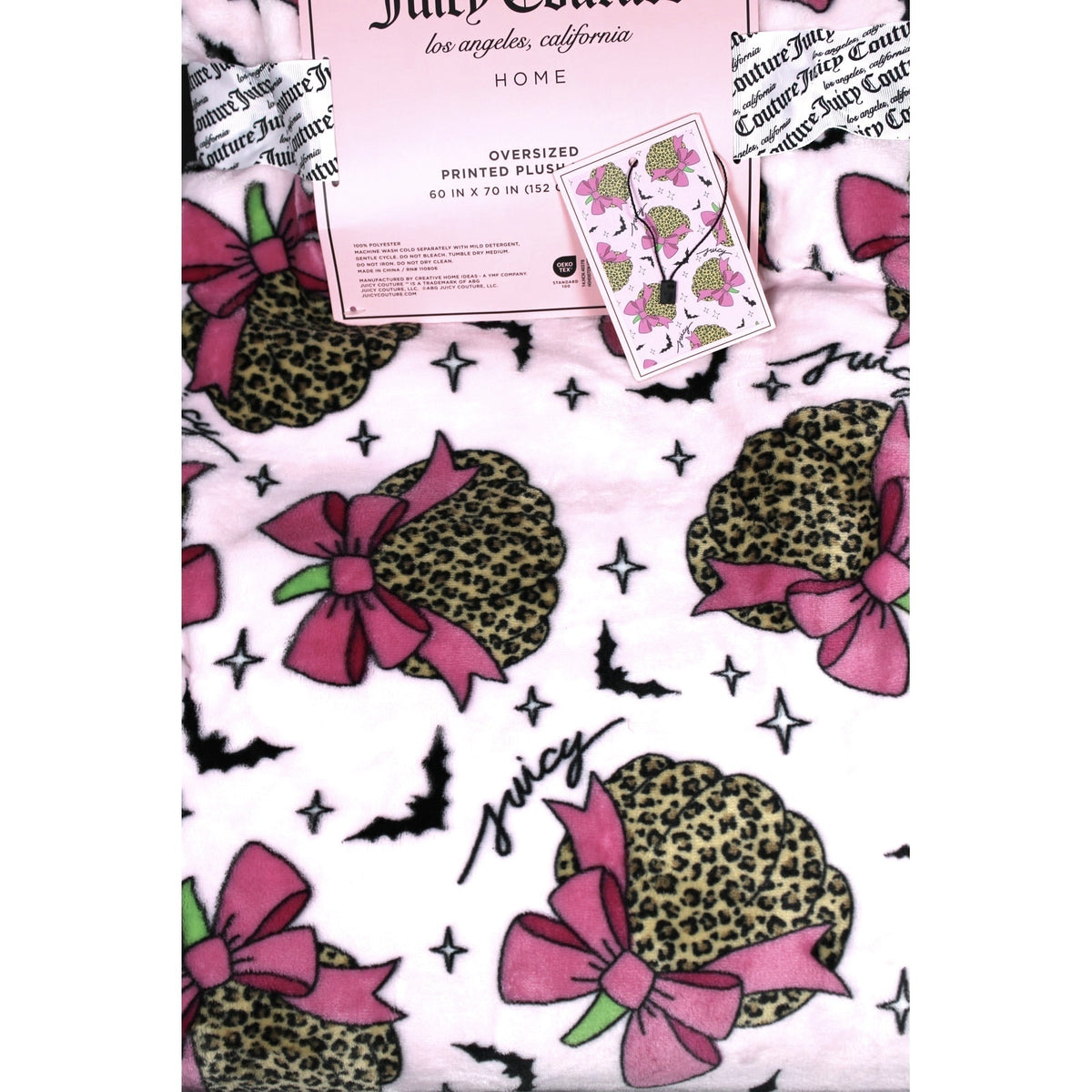 Juicy Couture Leopard Pumpkin Pink Bow Bat Halloween Plush Throw Blanket 60”x70"
