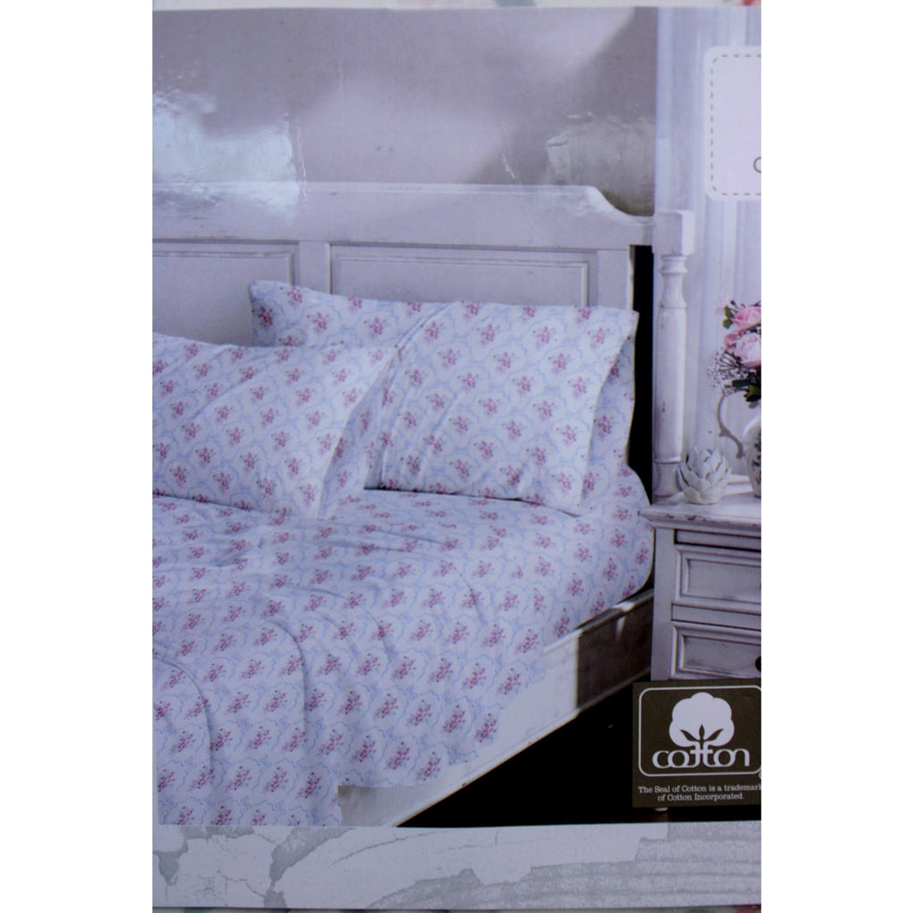 THE FARMHOUSE Rachel Ashwell 4 Pcs. Green/Pink Queen Sheet Set Roses & Bows