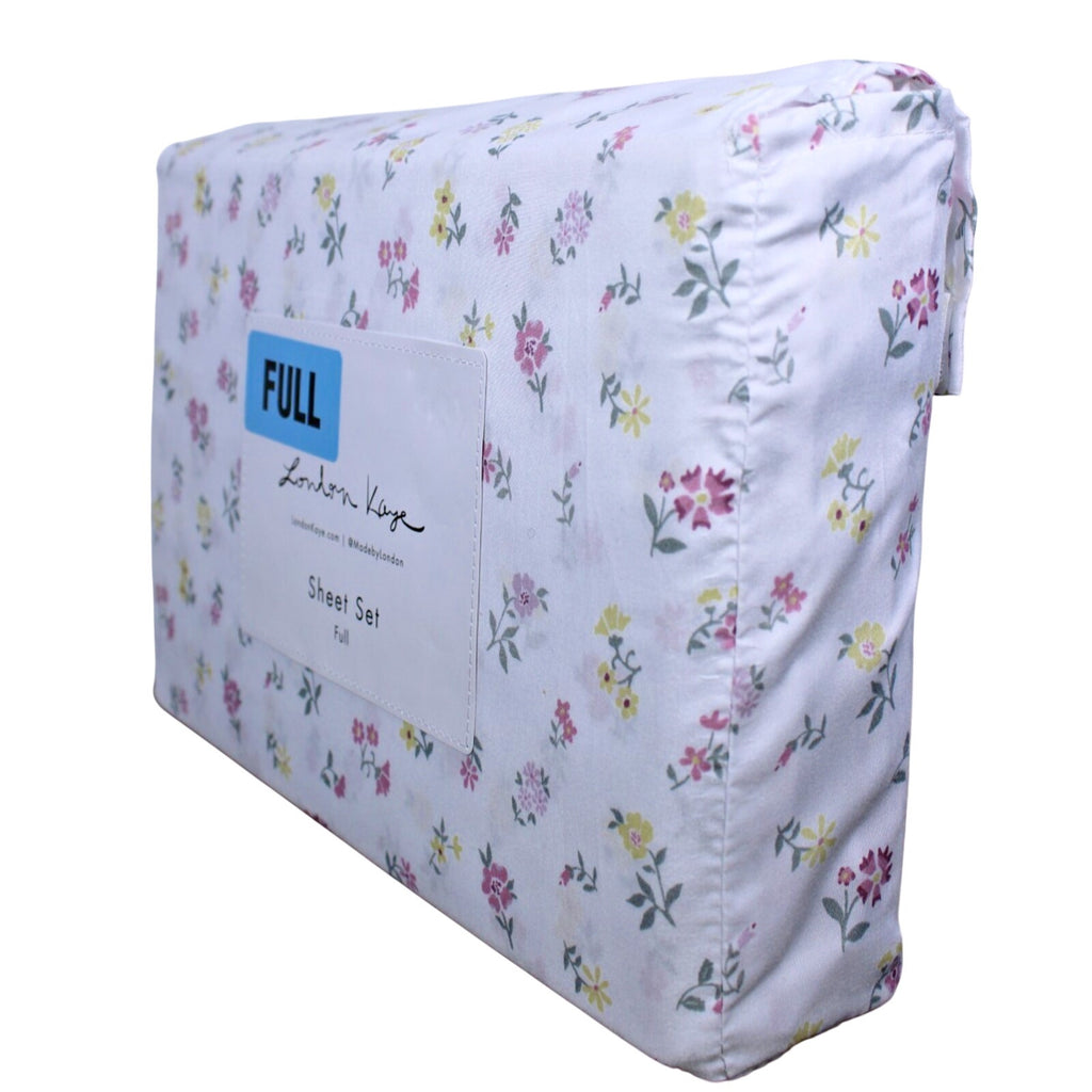 London Kaye Pink & Yellow Flower Garden Soft Brushed Full Sheet Set NEW