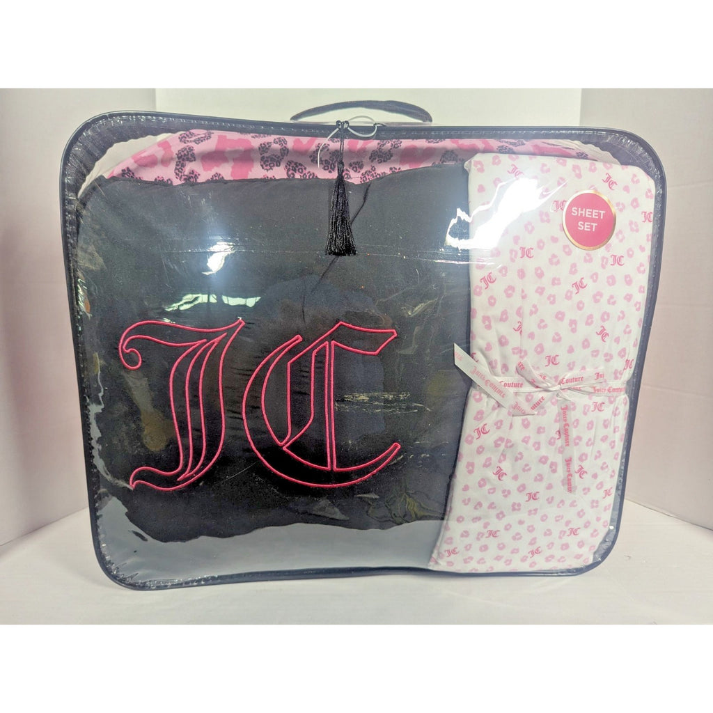 Juicy Couture Pink Black Leopard 8pc KING Bed Set Comforter Shams Sheets &Pillow