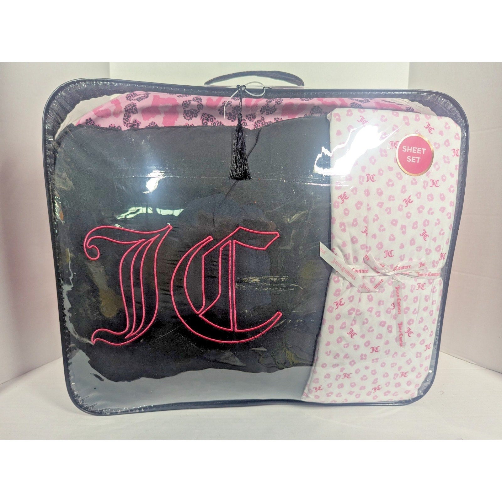 Juicy Couture Pink Black Leopard 8pc KING Bed Set Comforter Shams Sheets &Pillow