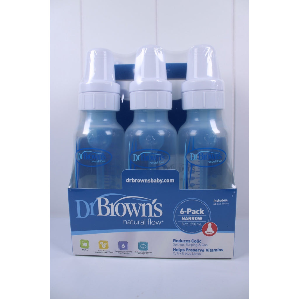 Dr Brown's Natural Flow 6-Pack Narrow - 8oz, Blue
