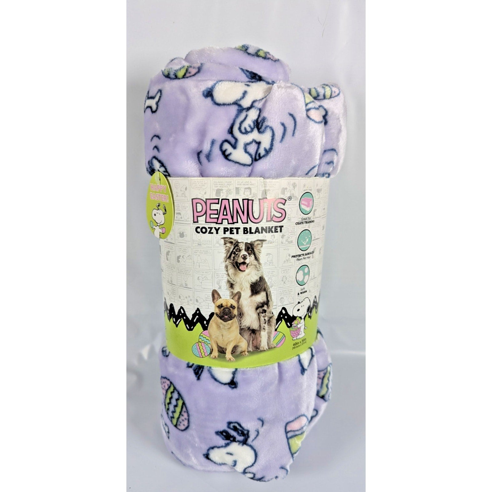 PEANUTS Cozy Sherpa Blanket for Pets - Snoopy, Easter Eggs, Bone, 40” X 50” NEW