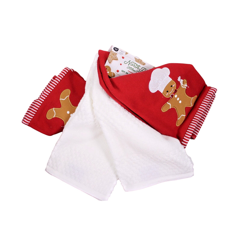 Gingerbread Cookie Man, 4-pc cotton Kitchen Towels 16" x 26" Christmas Holiday