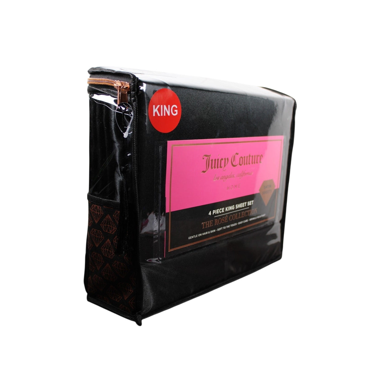Juicy Couture Black Satin 4pc KING Sheet Set Easy Care Soft Sleek Smooth
