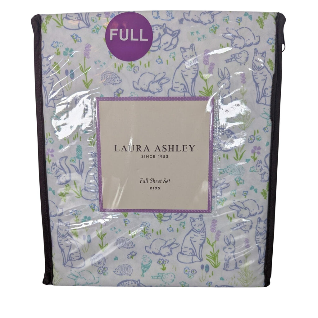Laura Ashley Spring Animal Flowers Furry Friends 3-pc FULL Sheet Set - New