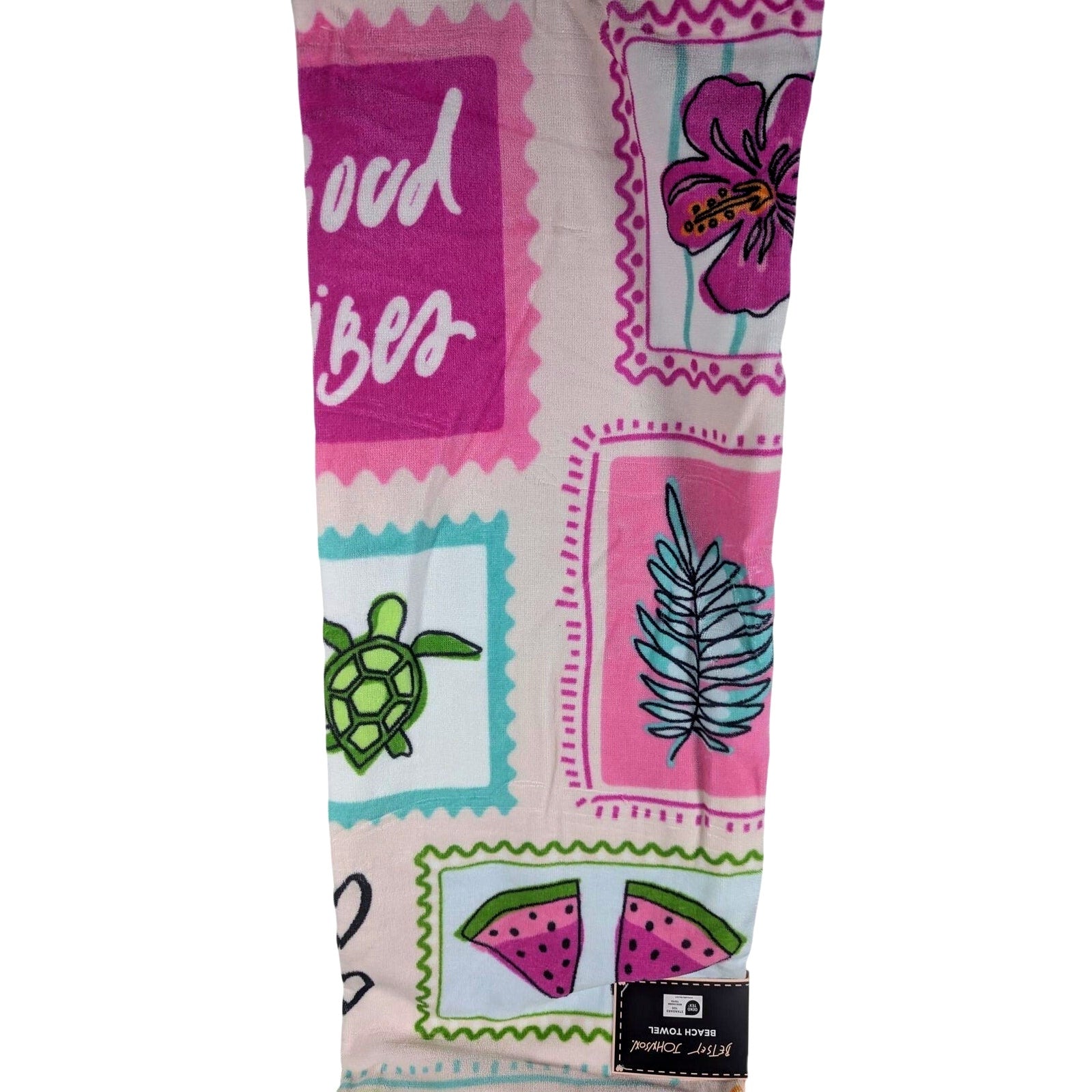 Betsey Johnson Beach Towel 36"x68" Good Vibes, 100% Cotton