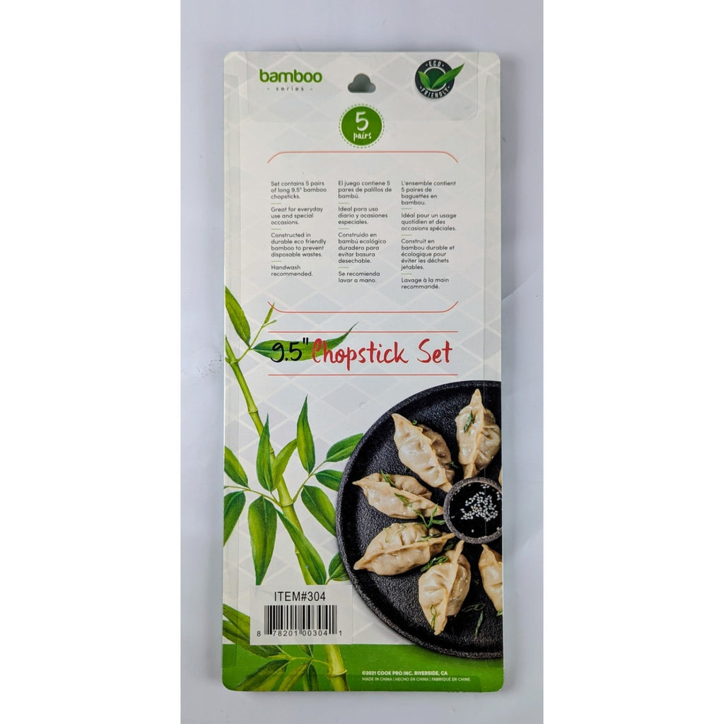 Cook Pro Butterfly Bamboo Chopsticks 5 Pack Set 9.5” Natural