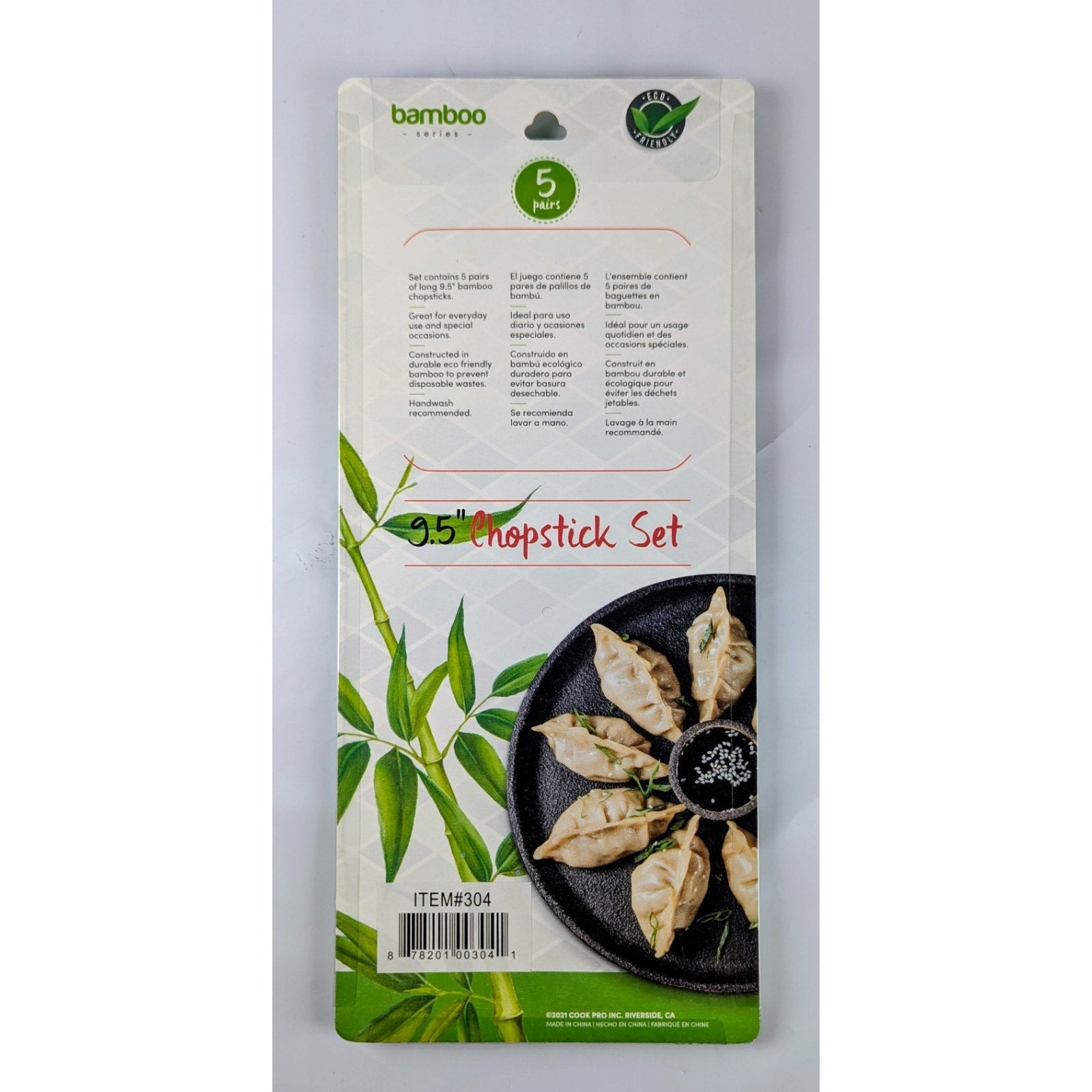Cook Pro Butterfly Bamboo Chopsticks 5 Pack Set 9.5” Natural