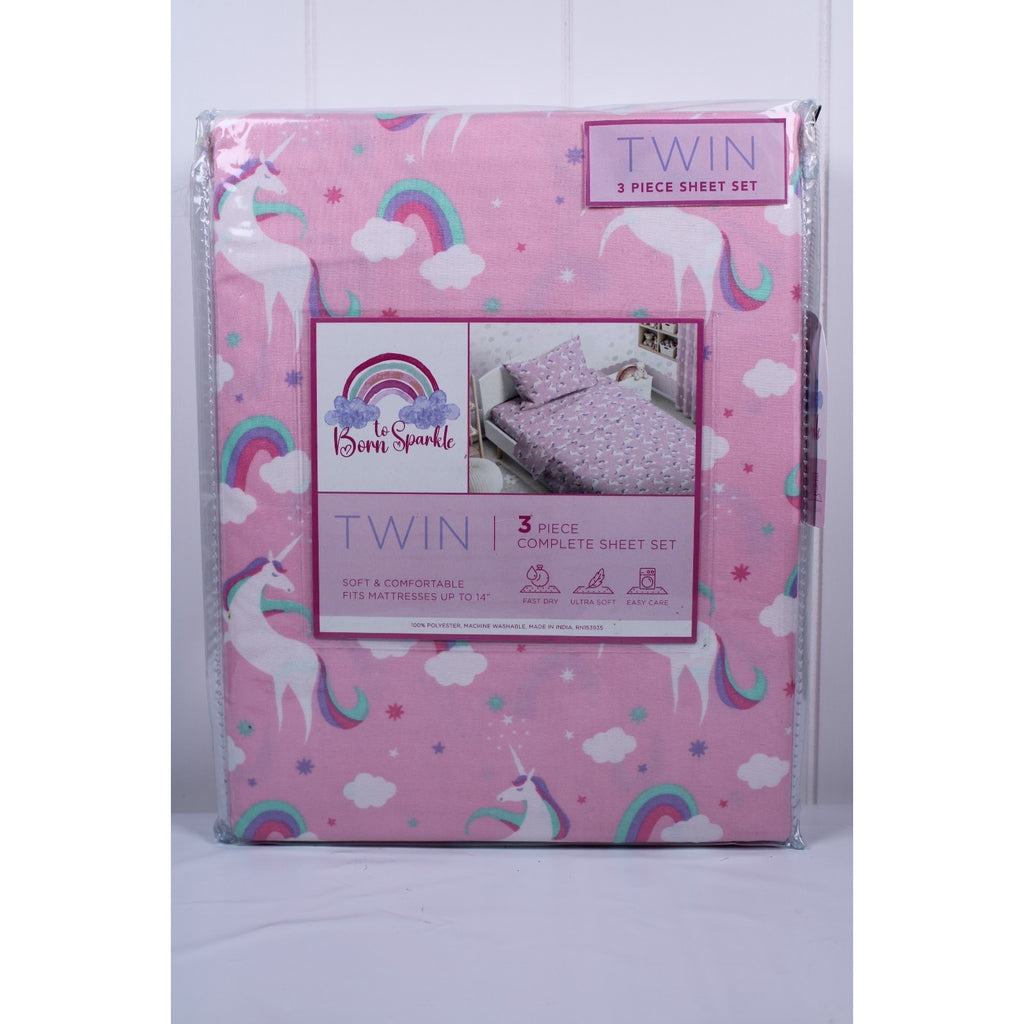 Twin Unicorn & Rainbows Sheet Set 3-Piece Complete set, Ultra Soft , Kids
