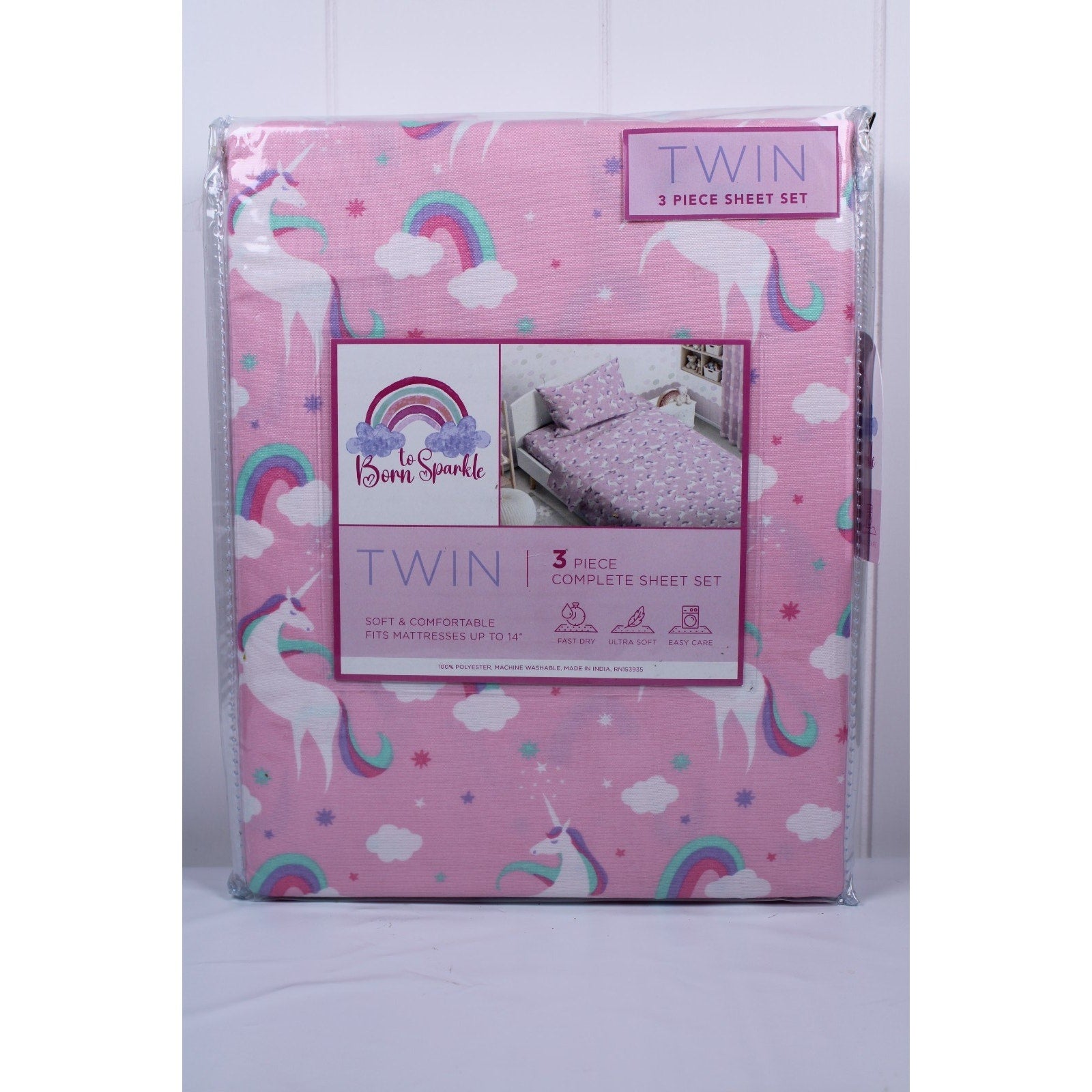 Twin Unicorn & Rainbows Sheet Set 3-Piece Complete set, Ultra Soft , Kids