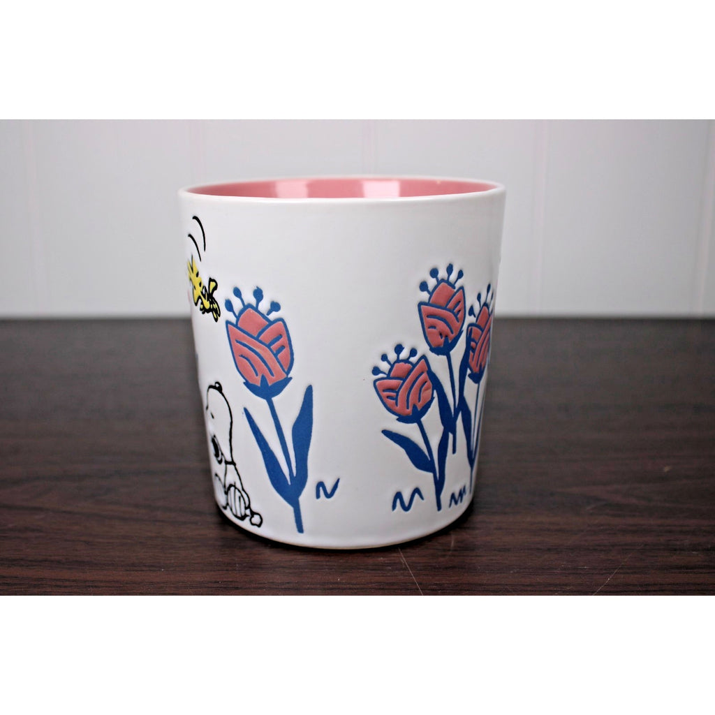 Peanuts Snoopy & Woodstock Floral White & Pink, 20 oz. Coffee Mug New