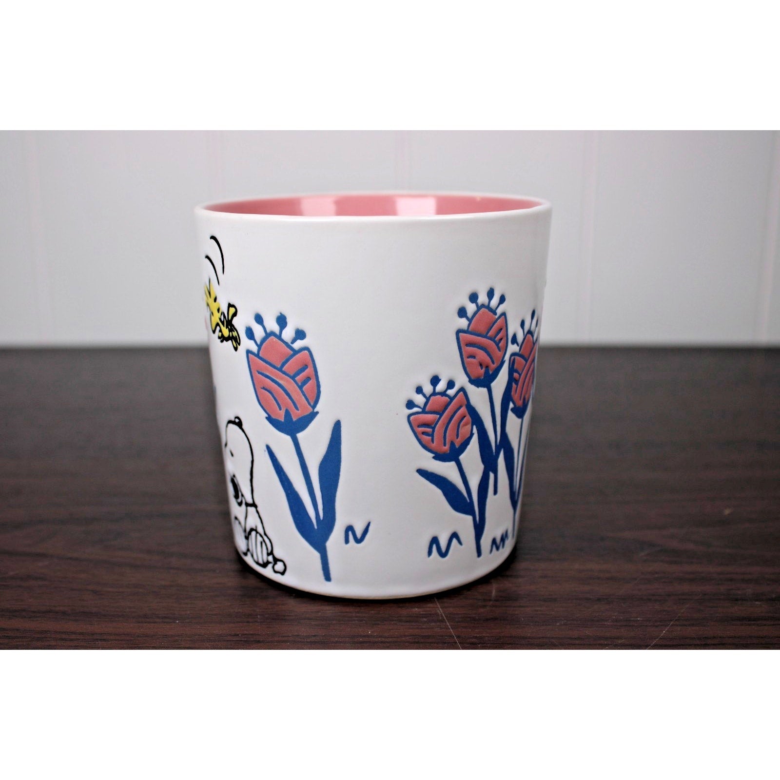 Peanuts Snoopy & Woodstock Floral White & Pink, 20 oz. Coffee Mug New