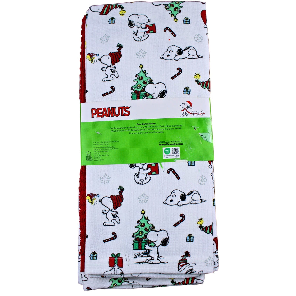 Peanuts Snoopy and Woodstock Set Of 3 Kitchen Towels Christmas Trees Candy Canes